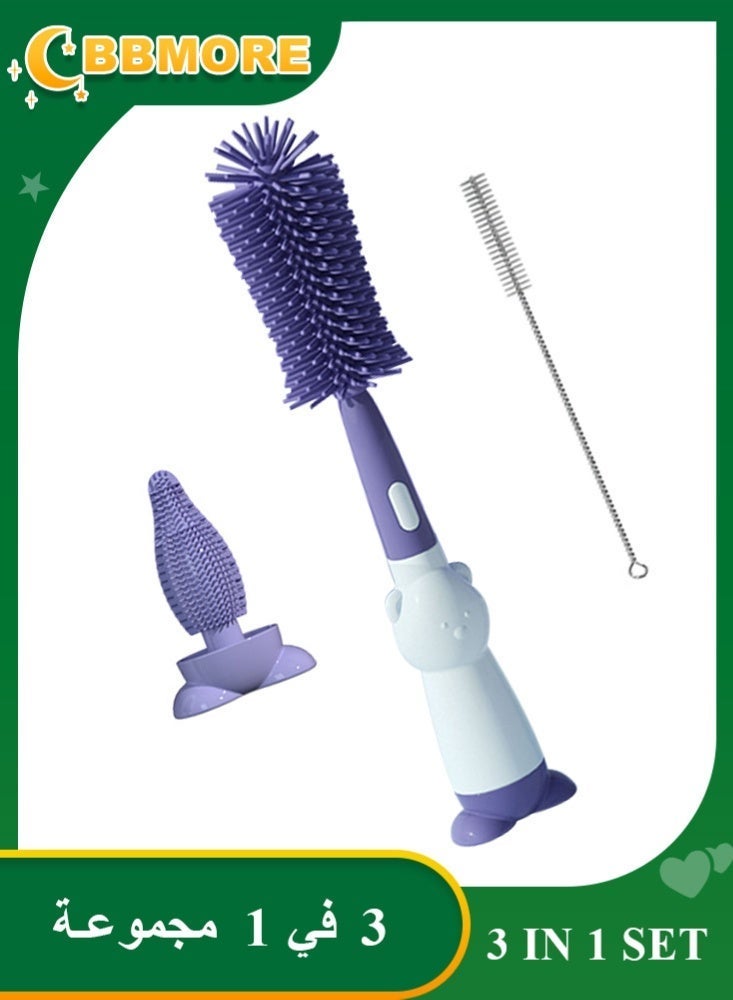 BBMORE 3-in-1 Silicone Feeding Bottle Brush,  Bottle Cleaning Brush with Long Handle Portable for Baby Bottles, Sports Bottle, Vase, Glassware, Smaller Diameter Bottle Openings（Blue) - Image 1